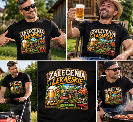 Koszulka Zalecenia Lekarskie – Śmieszny Prezent dla Taty Grill
