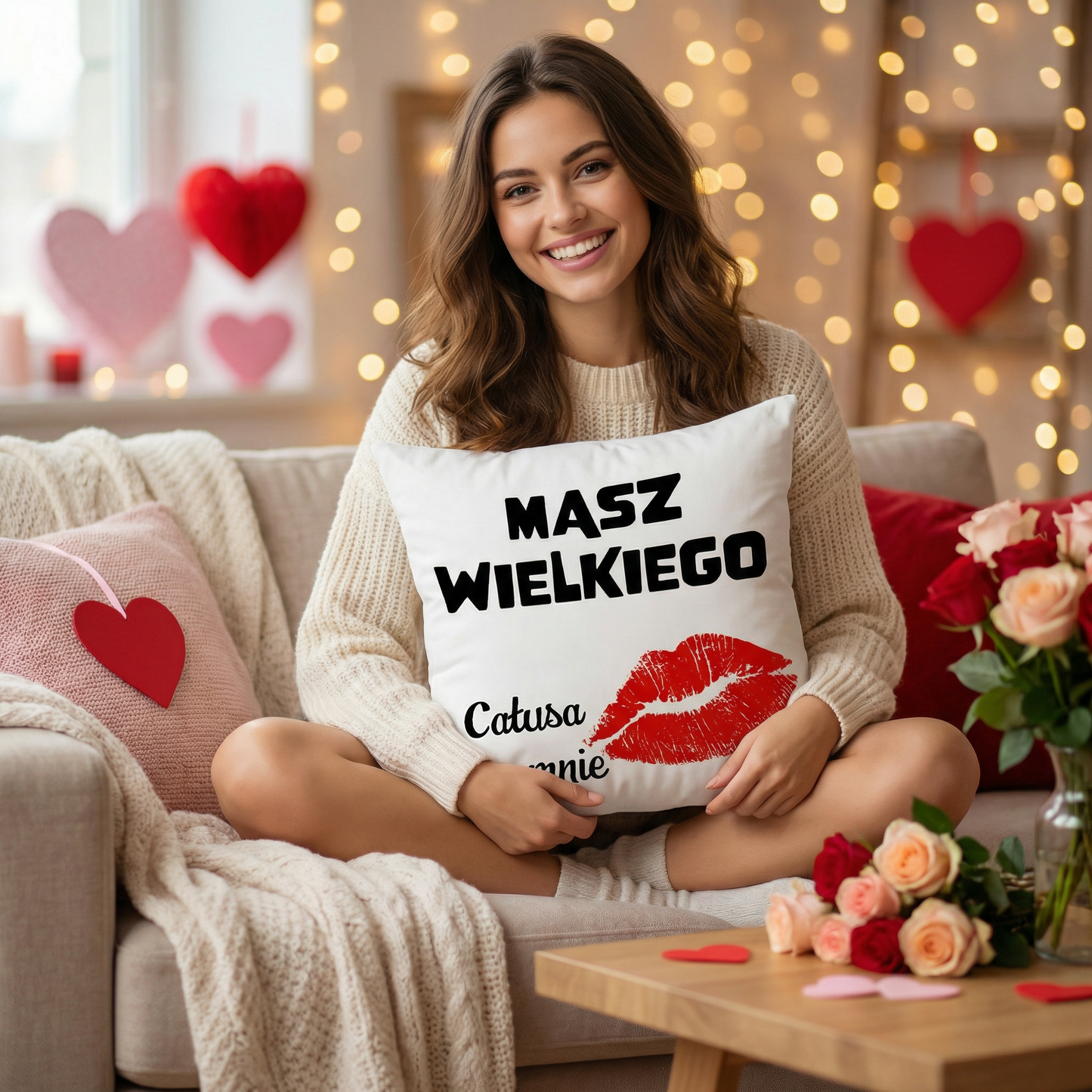 Poduszka prezent na walentynki Masz wielkiego całusa