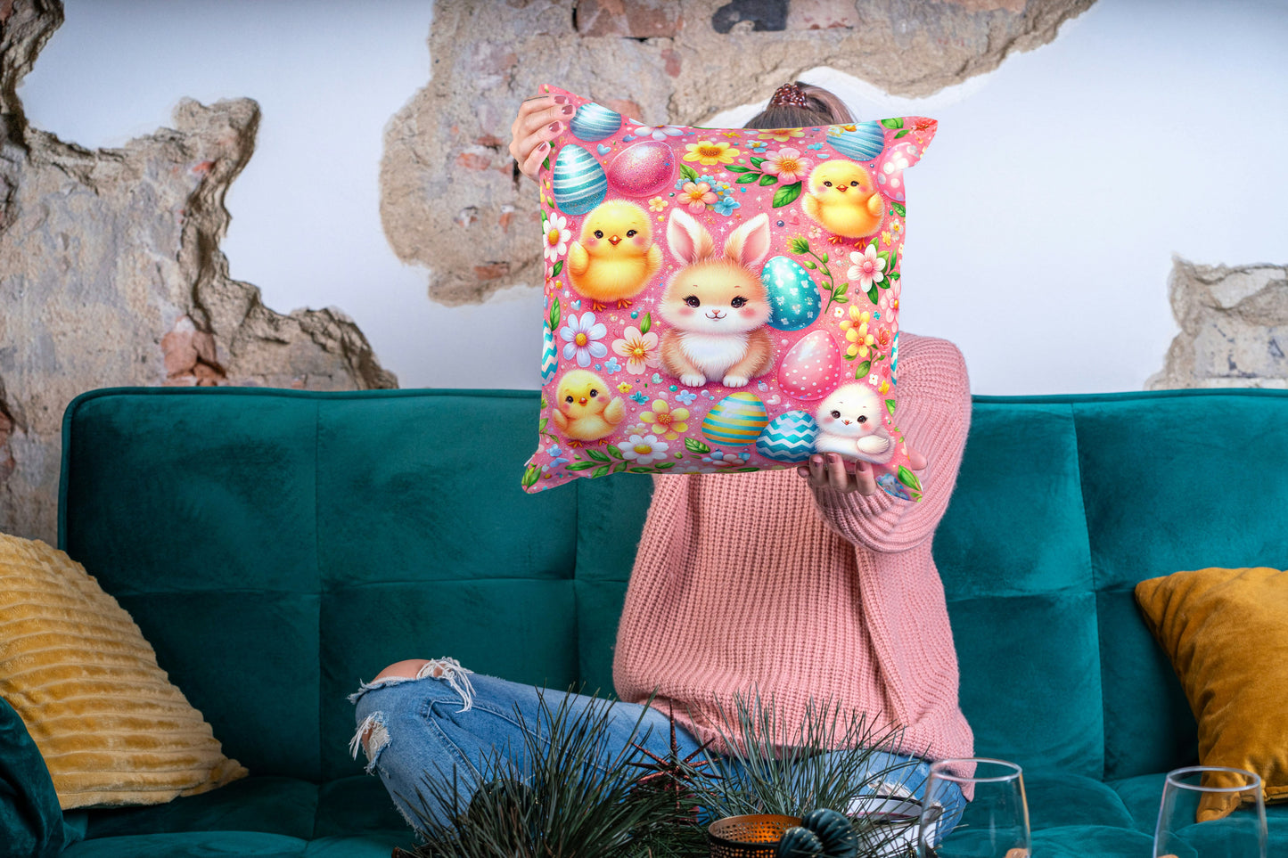Poduszka Wielkanocna – Zając i Kurczaczki - kubki24