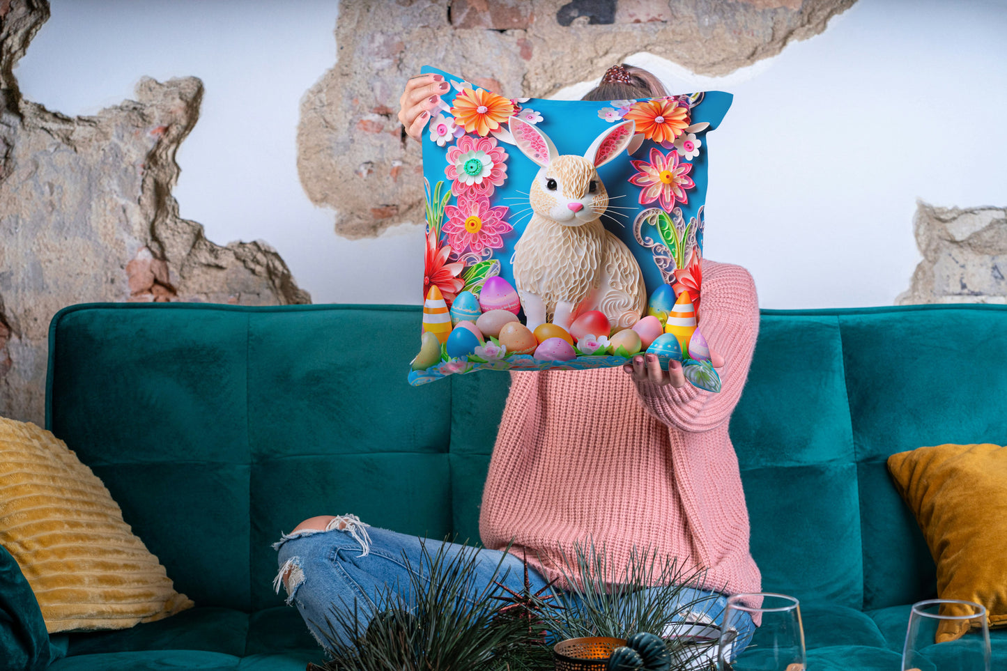 Poduszka Wielkanocna – Zając w Kwiatach - kubki24