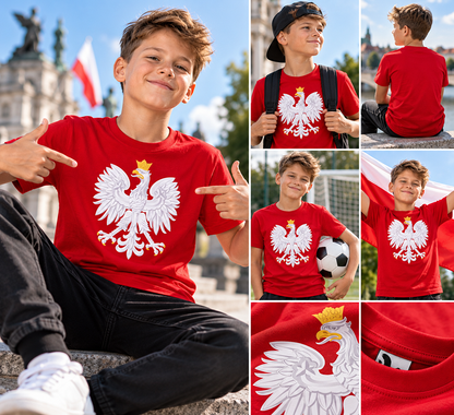 Koszulka Kibica dla Dziecka z Orłem – Polska Czerwona