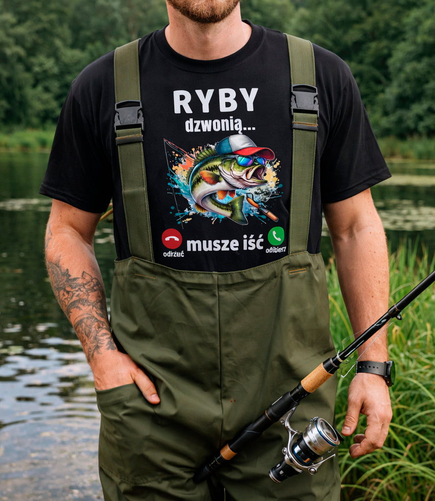 Koszulka dla wędkarza Ryby Dzwonią dla Taty Dziadka Prezent