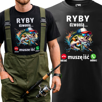 Koszulka dla wędkarza Ryby Dzwonią dla Taty Dziadka Prezent