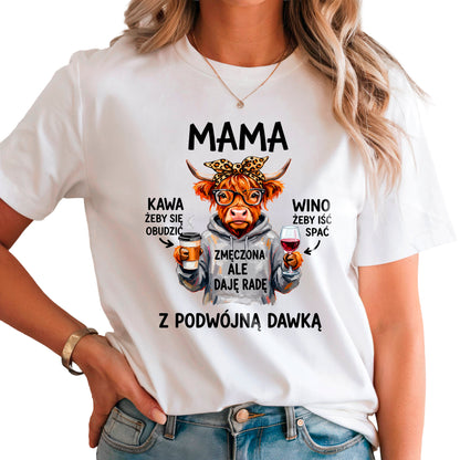 Śmieszna koszulka dla mamy – kawa i wino, prezent na Dzień Matki