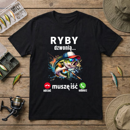 Koszulka dla wędkarza Ryby Dzwonią dla Taty Dziadka Prezent
